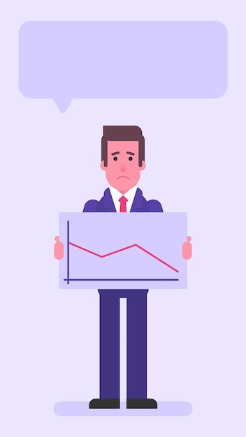 Businessman holding sign with negative business graph