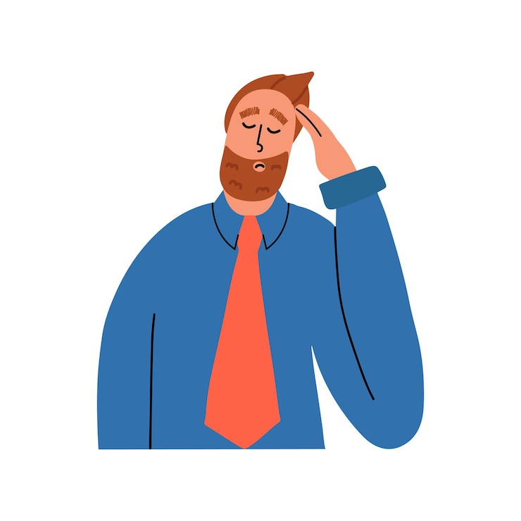 Vector businessman holds his head with his hand. the concept of chronic fatigue, professional burnout. vector illustration of hand drawing style.