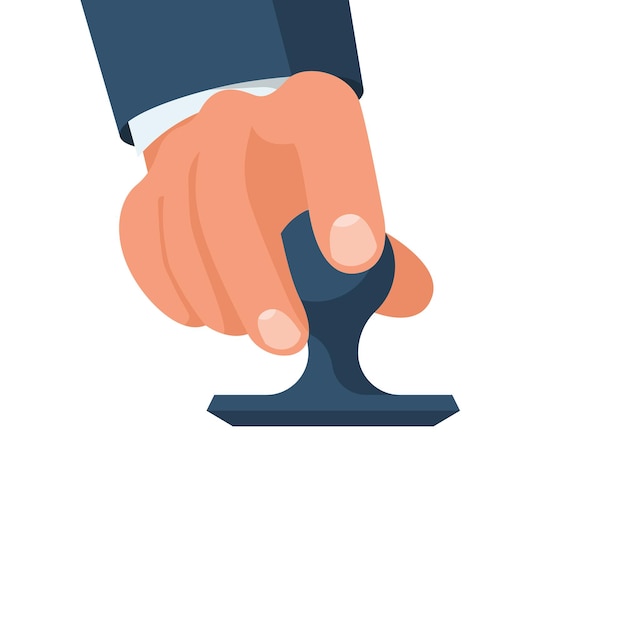 Businessman holds stamping in hand Hand stamping Paper work in the office Document for signature