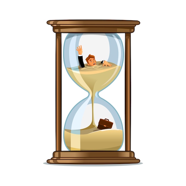 Vector businessman in hourglass deadline concept design