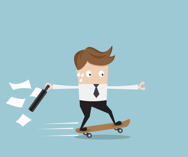 Businessman hurry on skateboard vector illustration