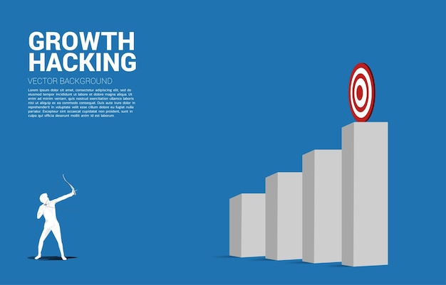 Бизнесмен в костюме стреляет стрелой в цель на графике роста бизнес-концепция маркетинговой цели и клиента