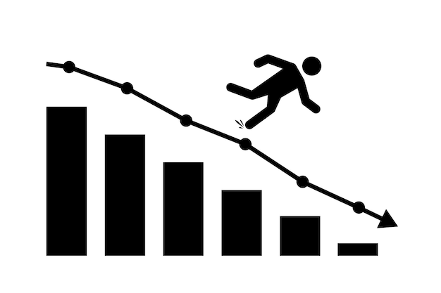 Businessman investor slip on economy graph fall down to the floor