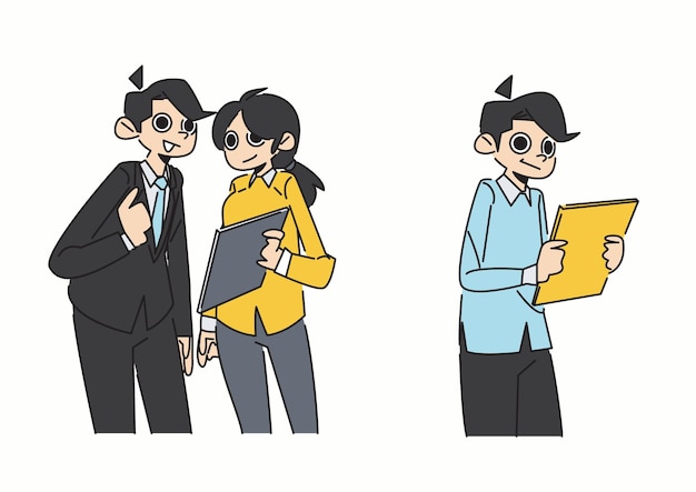 Businessman is consulting business with his female boss in flat design