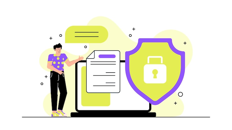 Vector a businessman is implementing security measures to protect data