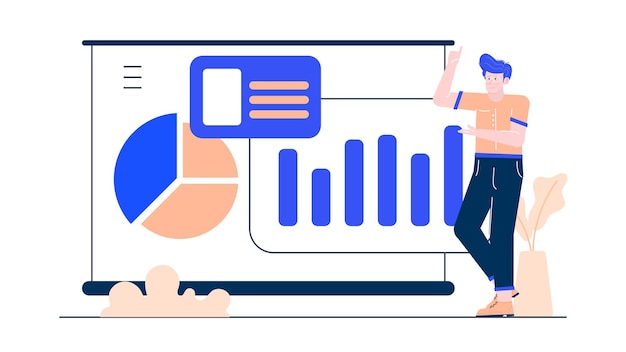 A businessman is presenting about business increase with diagram and graph
