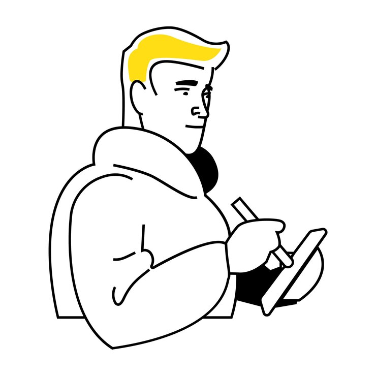 Vector 사업가가 클립보드 그림에 쓰고 있다