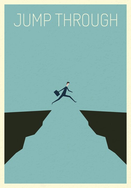 Vector businessman jumping over chasm vector concept.