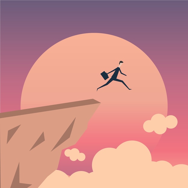 Vector businessman jumping over chasm vector concept.