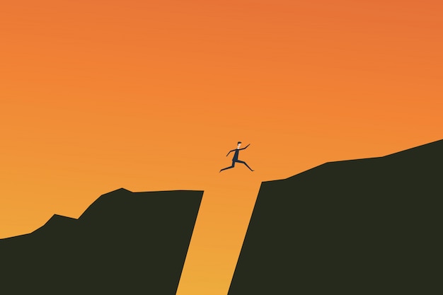 Vector businessman jumping over chasm vector concept.