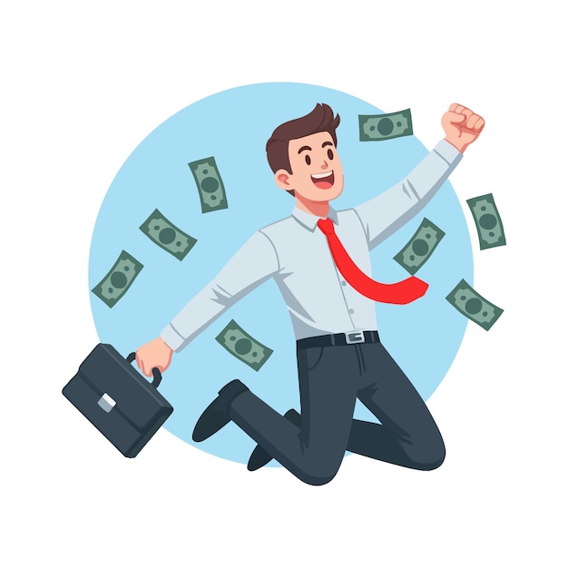 Businessman jumping flat cartoon vector