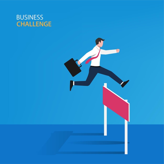 Businessman jumping on the obstacle concept