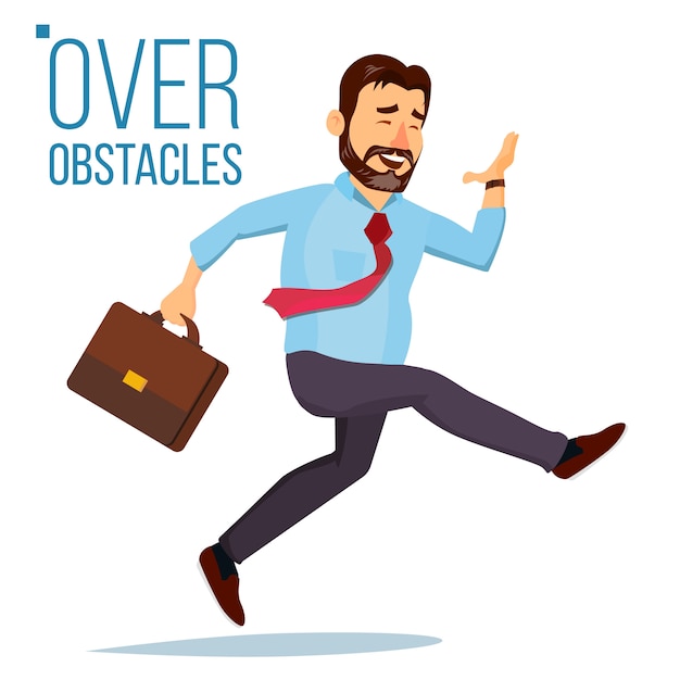 Businessman jumping over obstacles