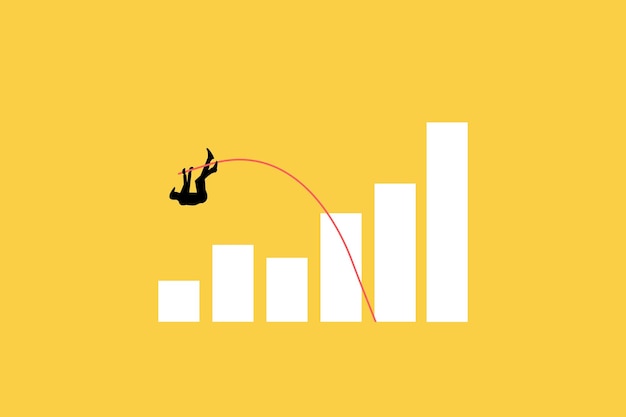 비즈니스 성장의 성장 막대 그래프 개념을 통해 사업가 점프 장대 높이뛰기 수익 및 이익 최소 Eps10 그림