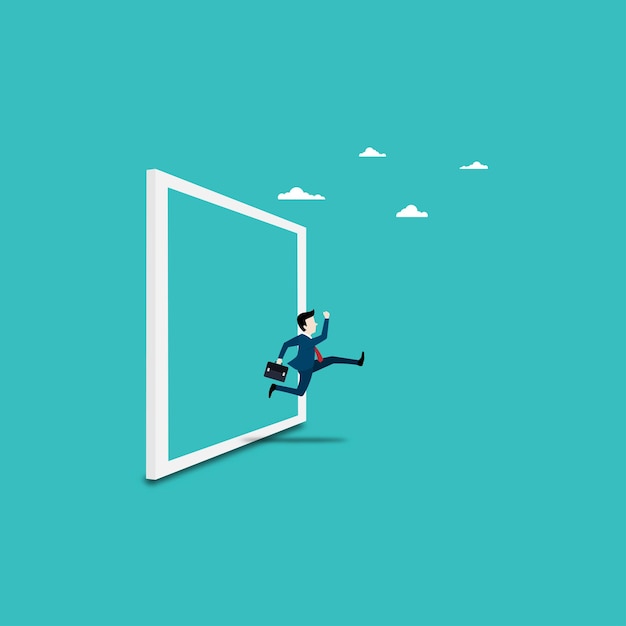 Vector businessman jumps out of the frame