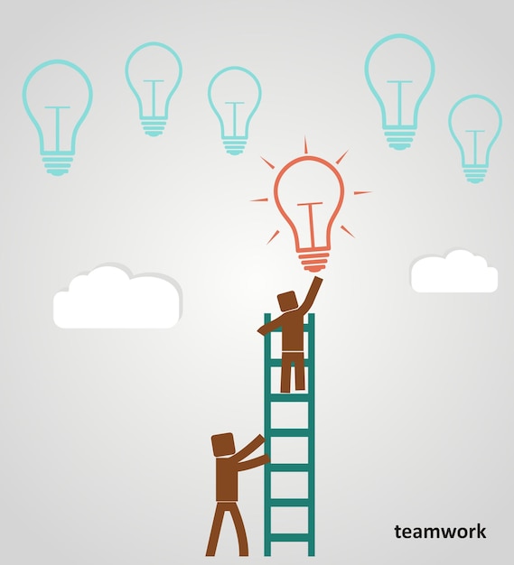 Vector businessman on the ladder catching a light bulb idea business concept