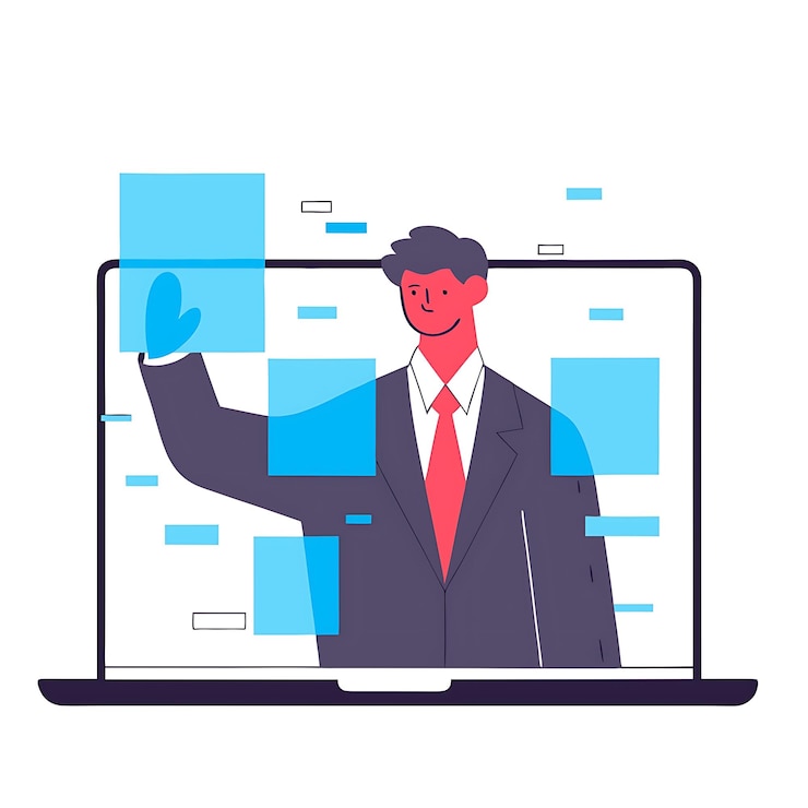 Vector businessman on laptop screen