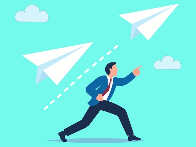 businessman launching paper airplanes success and innovation concept company direction leadershi