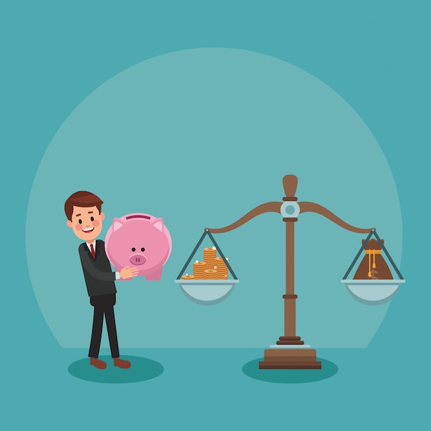 Vector businessman leading balance with money