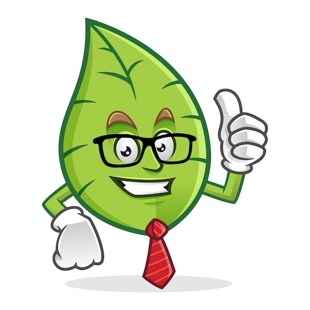 Vector businessman leaf mascot with glasses and tie