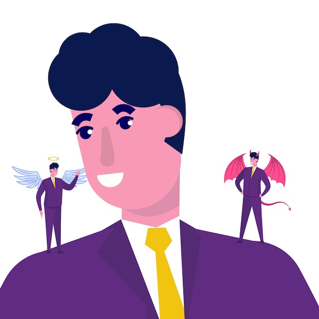 Businessman listening devil and angel