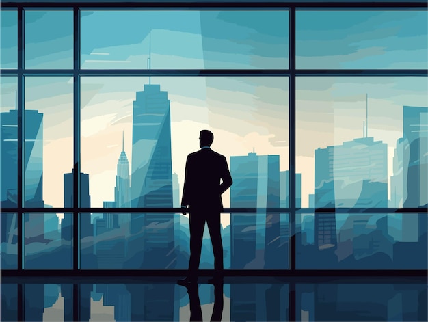 Vector businessman looking the city