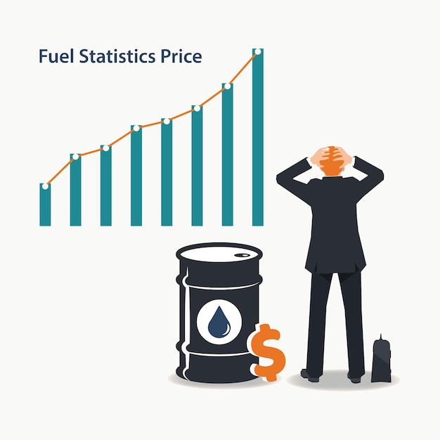 L'uomo d'affari esamina le statistiche sull'aumento dei prezzi del carburante illustrazione vettoriale