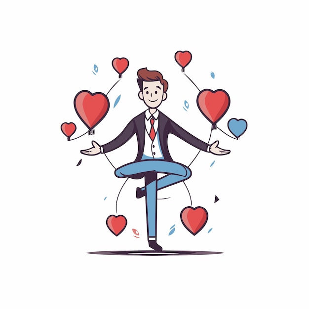 Vector businessman in love with hearts vector illustration in cartoon style