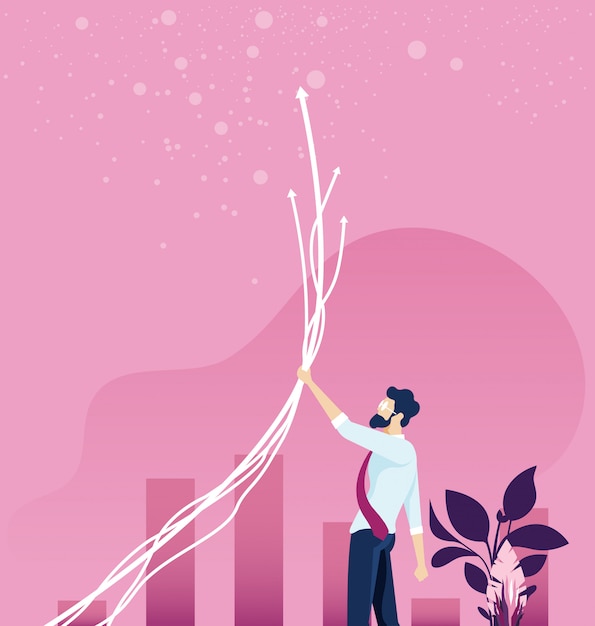 Vector businessman make  income grow concept