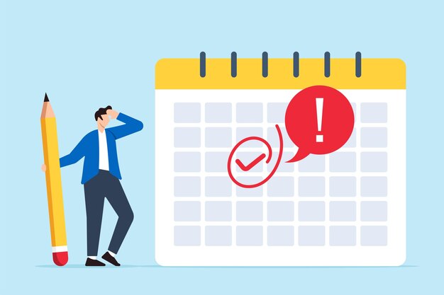 Vector businessman marks important day on calendar with red circle