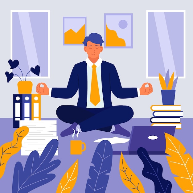 Businessman meditating illustrated