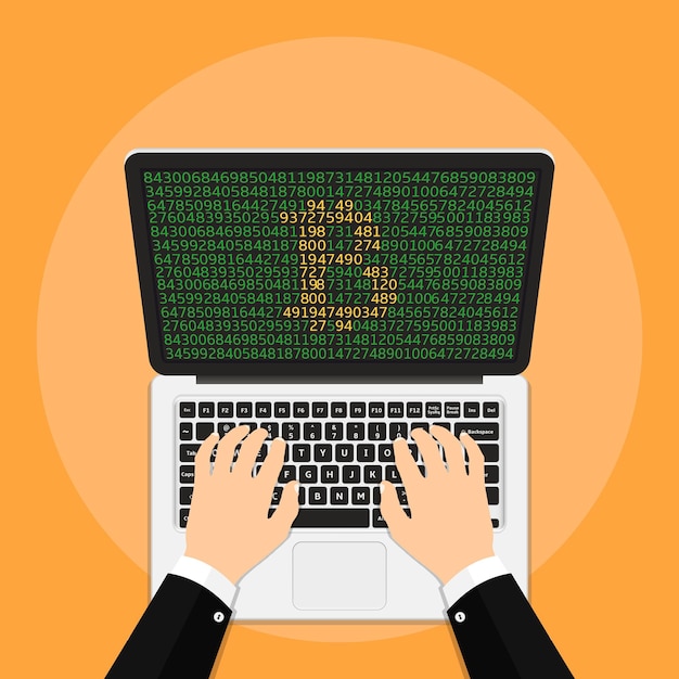 Businessman mining bitcoin on laptop illustration in flat style