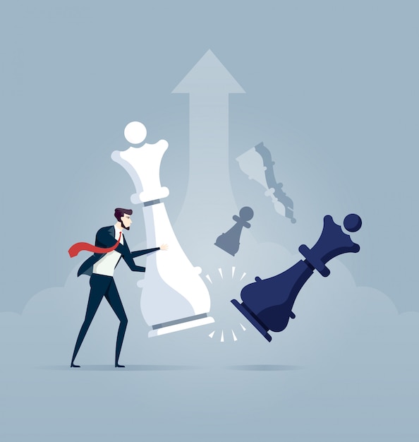 Vector businessman moving giant chess piece