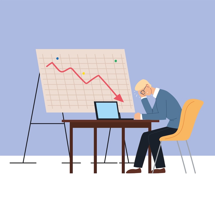 Vector businessman in office in financial crisis, economic problem illustration design