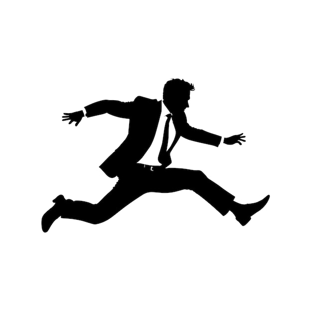 Бизнесмен офис-менеджер прыгает, бизнесмен спешит уйти изолированным на белом фоне