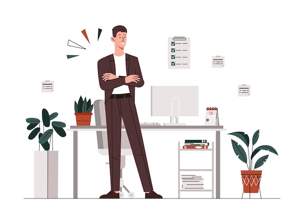 Vector businessman in office