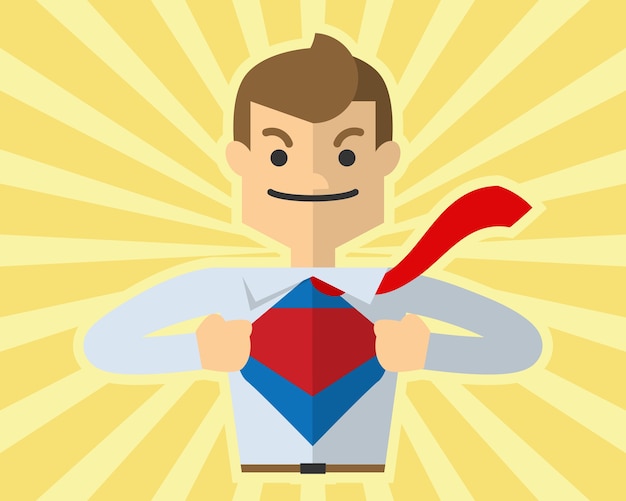 Vector businessman open his shirt like super hero, superman, showing his confident