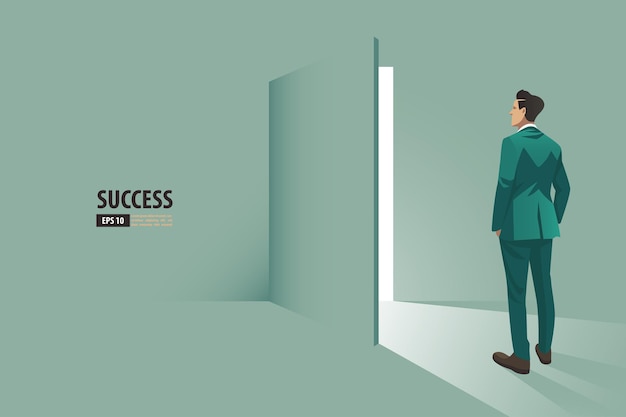 Vector businessman opening the secret door business vector concept illustration