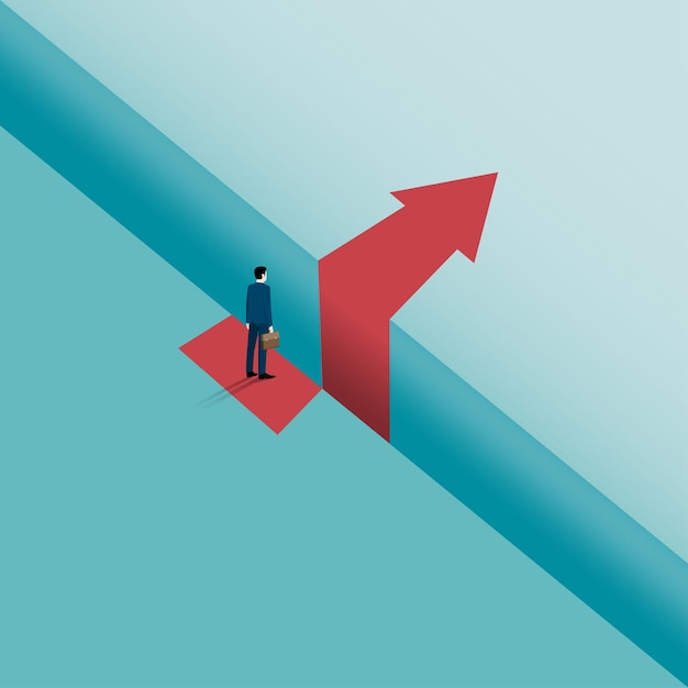 businessman opportunity and decision concept. businessman standing on to arrow crossing.