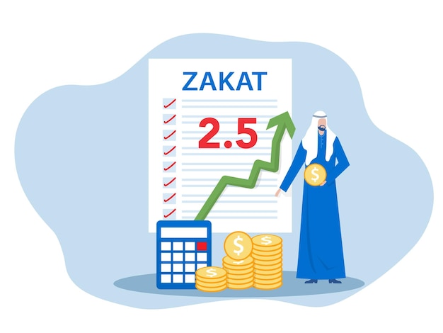 Businessman pay zakat from profit on ramadan kareem concept of zakat fitrah