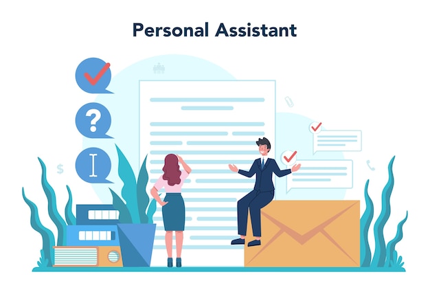 Vector businessman personal assistant concept. professional help and support for manager.