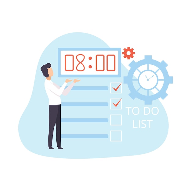 Vector businessman planning organizing and controlling working time business concept of time management vector illustration on white background