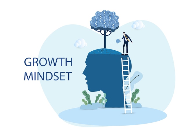 Businessman plant tree on Big head human think growth mindset concept vector illustration