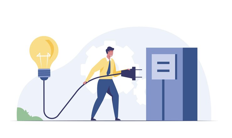 Vector businessman plug idea light bulb