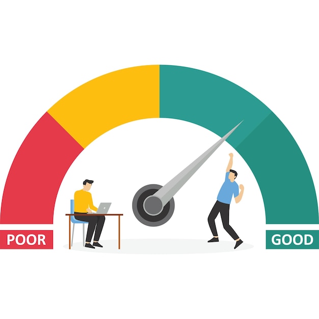 Businessman point to performance chart good work performance customers give good ratings good job