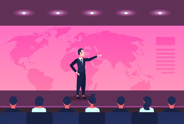 Vector businessman pointing location placement business globalization concept conference