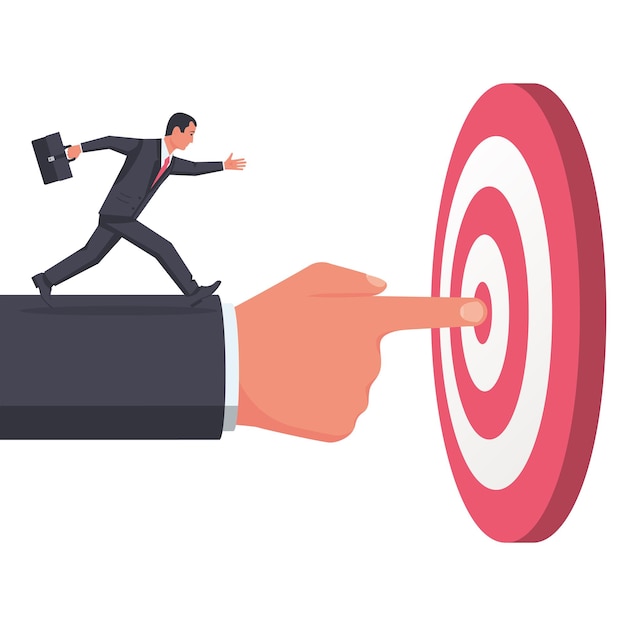 Businessman pointing to target teamwork to achieve a common goal vector