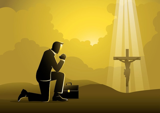 Businessman praying vector illustration