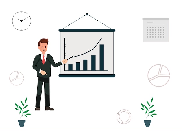 Businessman presentation and analytics vector concept illustration