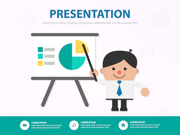 ビジネスマンは彼の仕事のinfographicテンプレートを提示